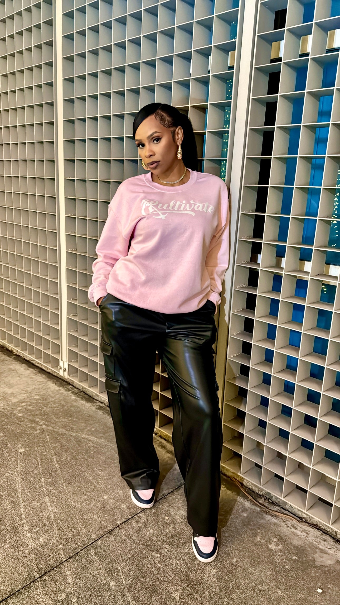 Pastel Pink Cultivate Suede Logo Sweatshirt