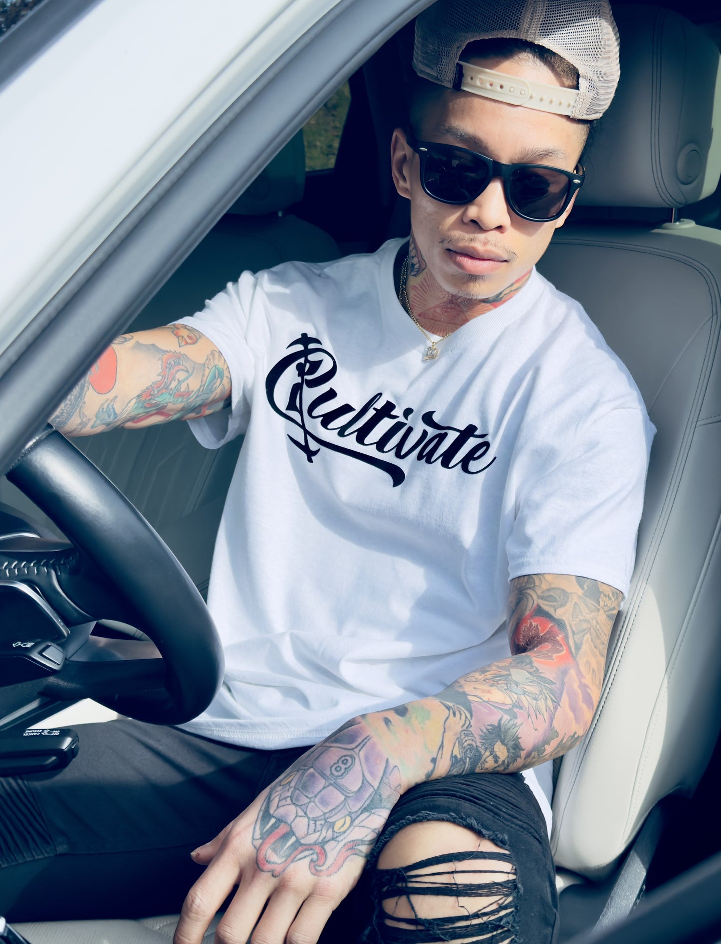 White Cultivate Suede Logo T-shirt